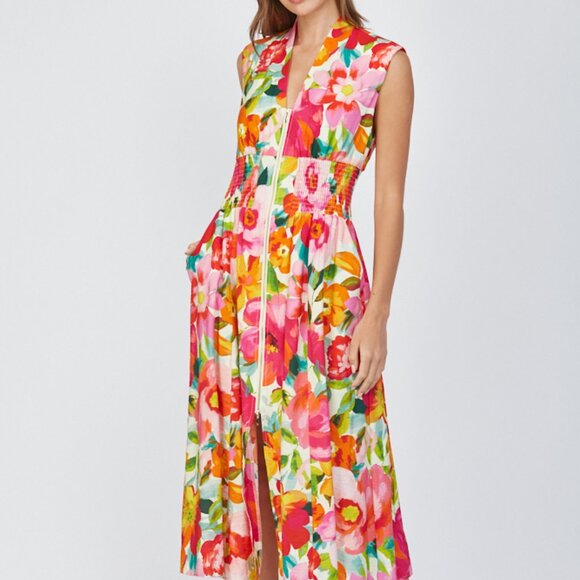 NWT Fate Floral Zip Front Sleeveless Midi Dress – Ivory Multi - Picture 3 of 9